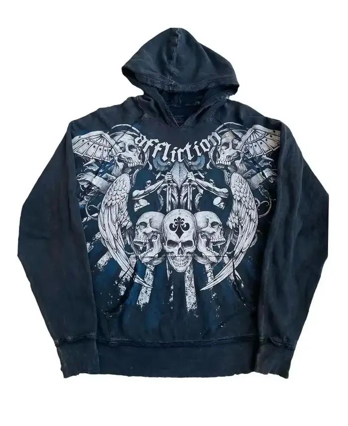 Y2K-Sweat à capuche zippé à motif gothique rétro pour hommes, Streetwear surdimensionné, Hip Hop de 