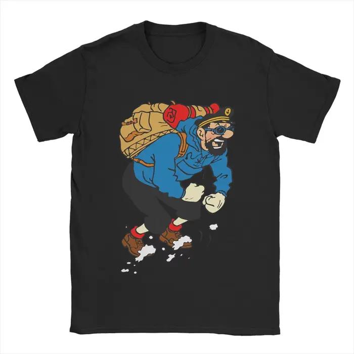 Hommes capitaine Haddock T-Shirts dessin animé 100% couverture en coton génial à manches courtes col
