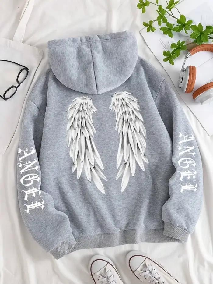 Magnifique sweat à capuche pour femmes avec ailes d'ange, chaud et confortable, sweat à capuche déco