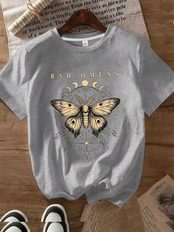 BAD OMENS lettre motif col rond femmes T-shirt à manches courtes mode imprimé demi manches chemise e