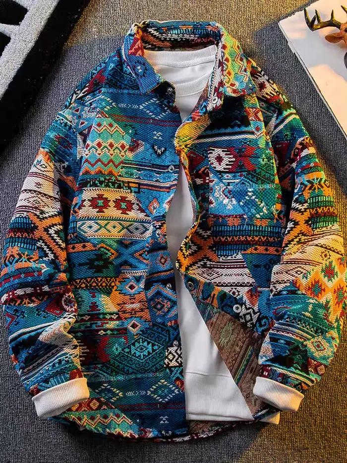 Veste à manches longues imprimée de style ethnique pour hommes, veste tendance élégante haut de gamm
