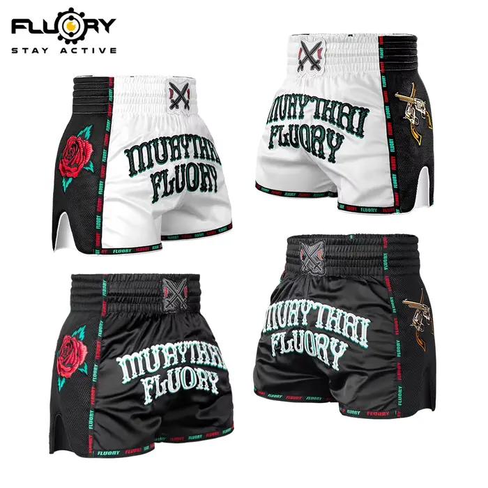 FLOORY short Muay Thai brodé en microfibre pour l'industrie lourde short de boxe short d'entraînemen