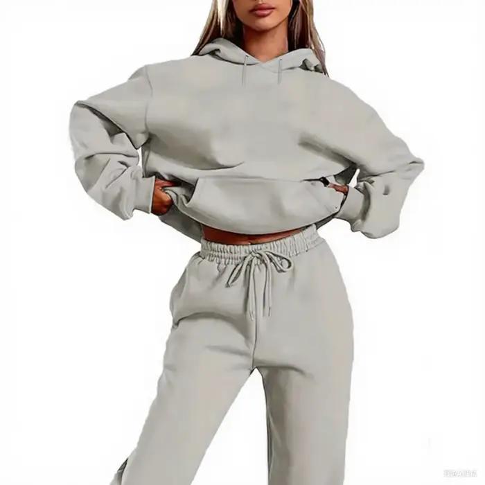 Survêtement d'hiver pour femmes, ensemble deux pièces, sweat à capuche surdimensionné, pantalon de s