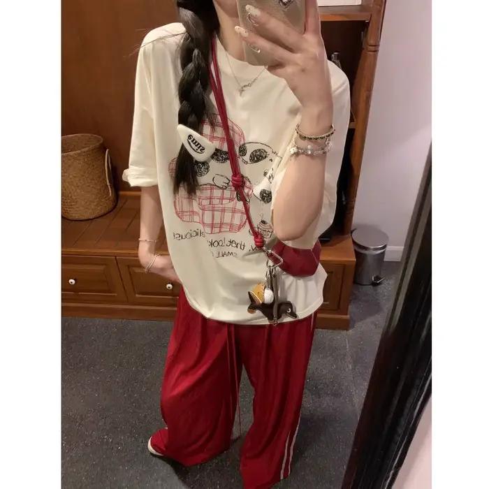 Coréen pas cher décontracté chiens graphique imprimé coton t-shirt femmes hommes rétro Harajuku Hip 