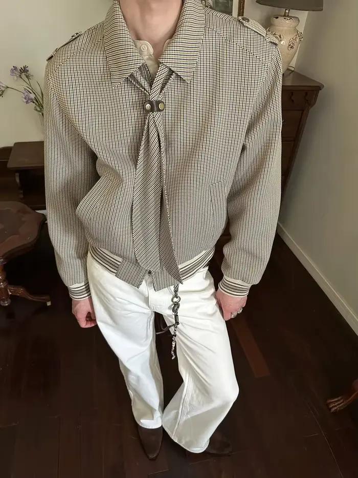 Veste à carreaux Thousand Bird style Old Money pour homme, collection automne 2026, coupe courte et 