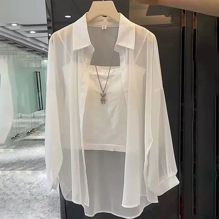Chemise transparente pour femmes, fine, Chic, Simple, solide, résistant au soleil, hauts à la mode, 