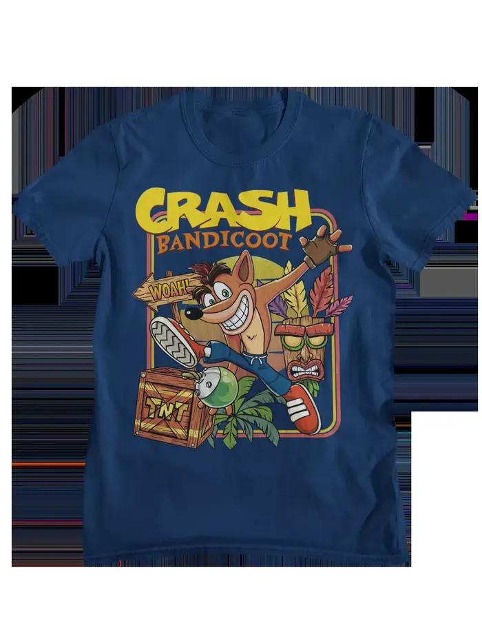 T-shirt graphique pour hommes, en coton, à manches courtes, avec personnage vintage, Crash Bandicoot