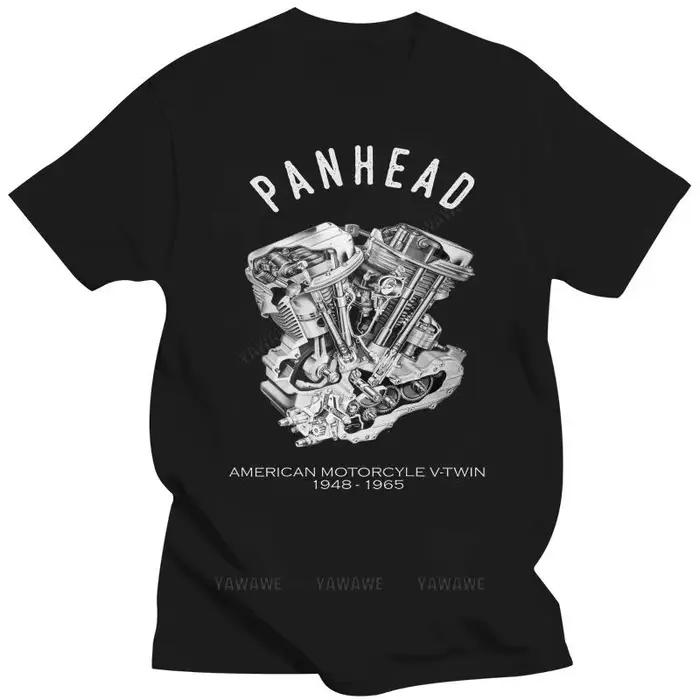 T-Shirt en Coton pour Homme, Marque à la Mode, PanHead V-Twin Engine Cutaway Motorcycle, Couleurs Fo