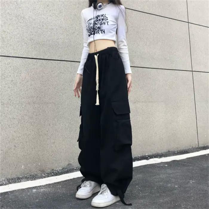 Pantalon Cargo rouge pour femmes, jogging gothique, taille haute, ample, Hip Hop, coréen, Punk, drôl