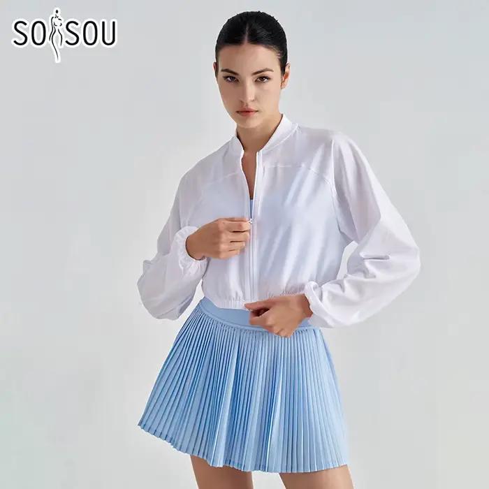 SOISOU léger femmes haut court Sport manteau Gym Yoga Fitness manteau ample grande taille élastique 