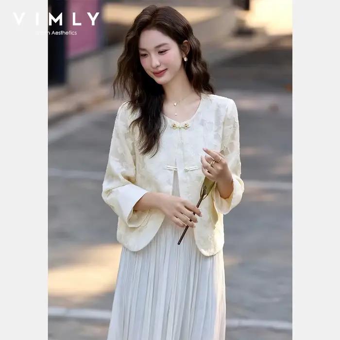 VIMLY – veste jacquard élégante pour femmes, mode printemps 2026, décontractée, boutons chinois, man
