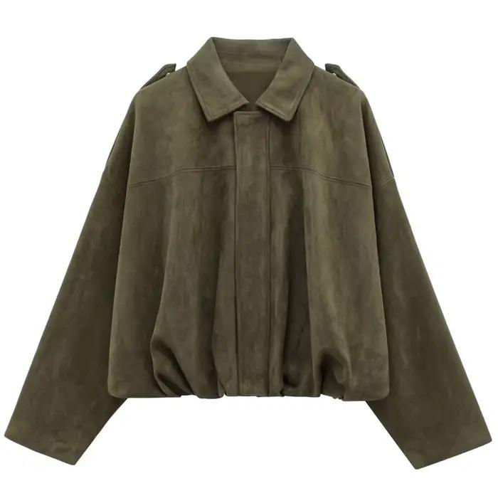 HXAO 2025 veste bombardier en daim femme vert kaki vêtements d'extérieur veste femme printemps cultu