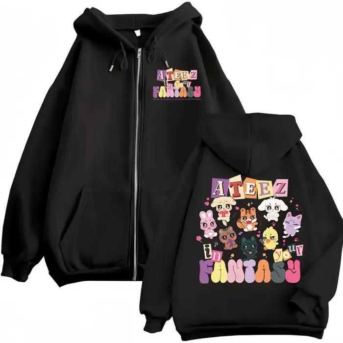 World Tour 2025 sweat-shirt zippé Kpop ATEEZ dessin animé graphique sweat à capuche avec fermeture é