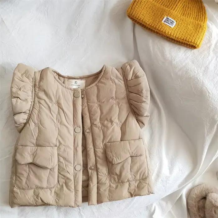 Gilet en polaire tendance pour filles, veste sans manches élégante de couleur unie pour bébés filles