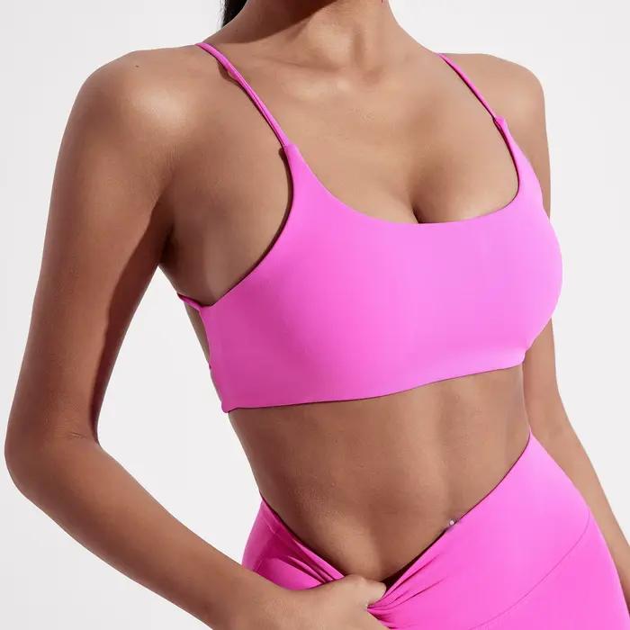 Soutien-gorge de sport pour femmes, sous-vêtements de couleur unie, dos croisé, Fitness, haut de Yog