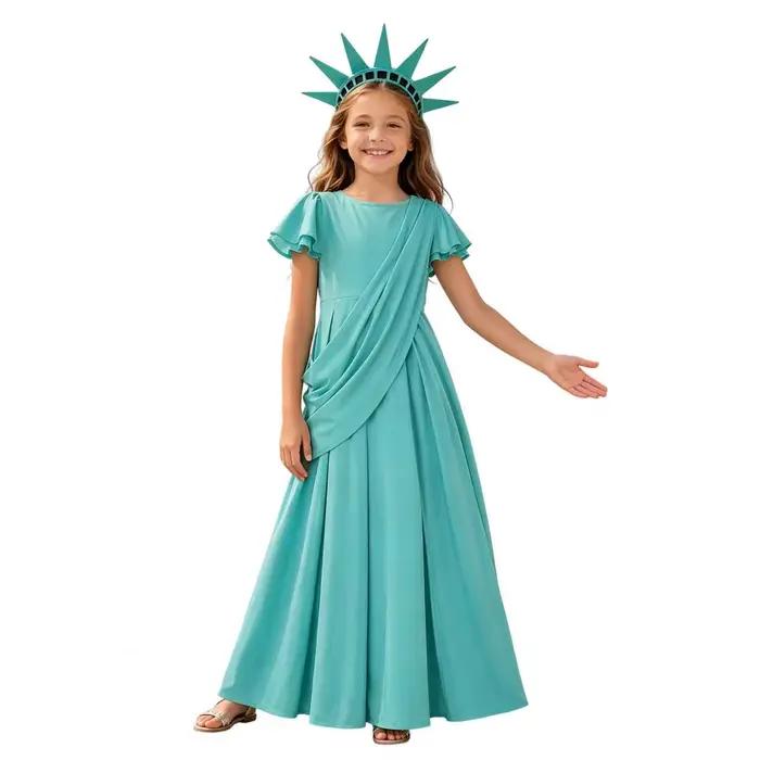 Costume patriotique pour filles et femmes, robe Statue de la Liberté pour enfants et adultes, costum