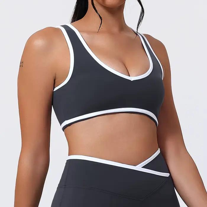 Nouveau soutien-gorge de yoga pour femme à col en V, brassière de sport antichoc pour la course à pi