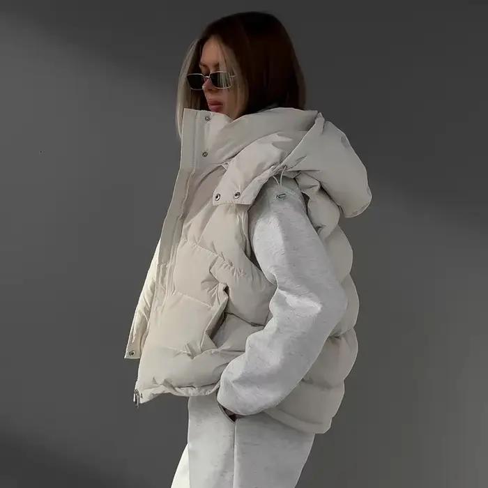 Gilets rembourrés à capuche avec fermeture éclair pour femmes, veste en fibre, gilets, parkas chaude