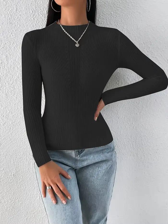 Pulls et Chandails Unis Blancs et Noirs 2026 Automne Hiver à Manches Longues Col Roulé – Mode Fémini