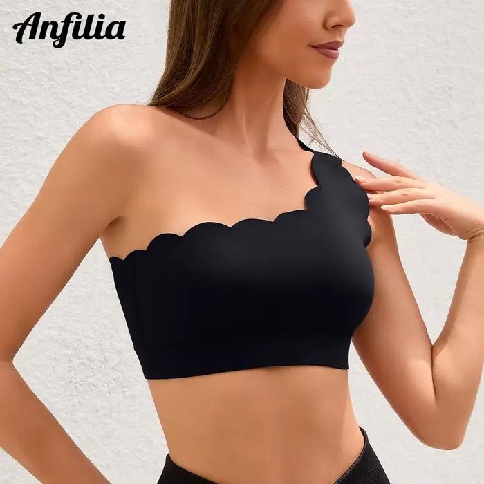 Anfilia femmes soutiens-gorge de sport mode Fitness une épaule conception festonnée soutien-gorge in