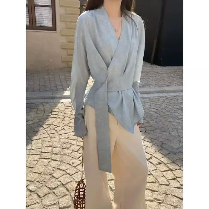 Chemise taille haute pour printemps et été 2025, nouveau Style haut de gamme, chemise teinte, petite