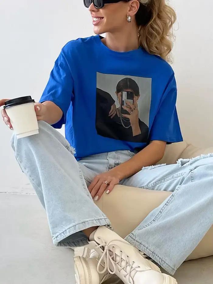T-shirt à Manches Courtes en Coton pour Femme, Haut Basique, Décontracté, Vintage, Solide, Doux, Été