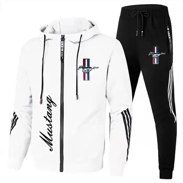 Logo Ford Mustang, pantalon blanc décontracté à capuche, veste à manches longues, veste de sport