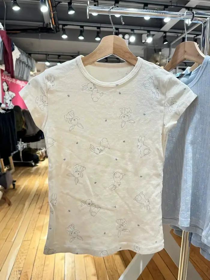 Ensemble T-shirt et pantalon imprimé lapin doux pour femmes, col rond, Slim, œillet, pantalon Long d