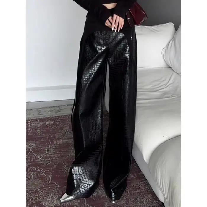 Gros Mm mode tempérament taille haute mince jambe large pantalon femmes drapé haut sens étranger déc