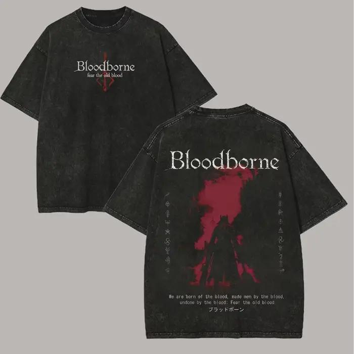 T-shirt délavé Bloodborne, nouveau modèle, vêtements personnalisés, mode rétro, streetwear tendance,