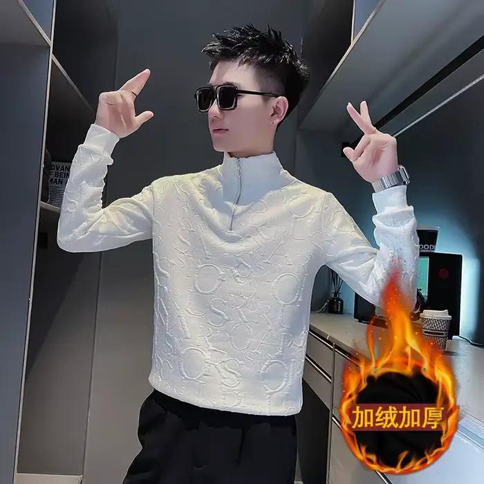 Sweat-shirt à manches longues pour hommes, demi-fermeture éclair, tendance, automne et hiver, haut t