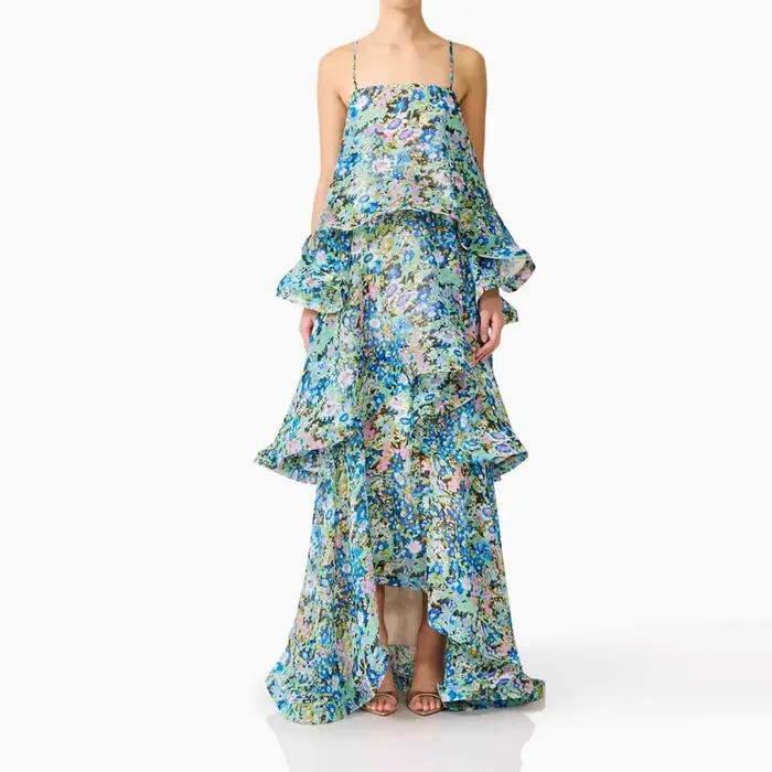 Nouvelle Robe Longue d'Été pour Femme, Style Superposé à Volants, Épaules Dénudées, Bretelles, Dos N