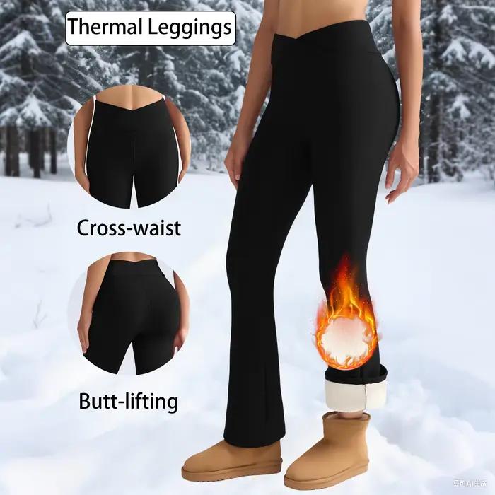 Leggings en polaire pour femmes, pantalons évasés épais, collants thermiques taille haute, contrôle 