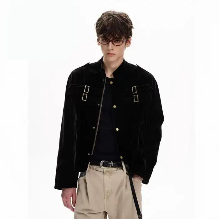 Veste en imitation daim avec design vintage et surpiqûres, haut de gamme pour homme