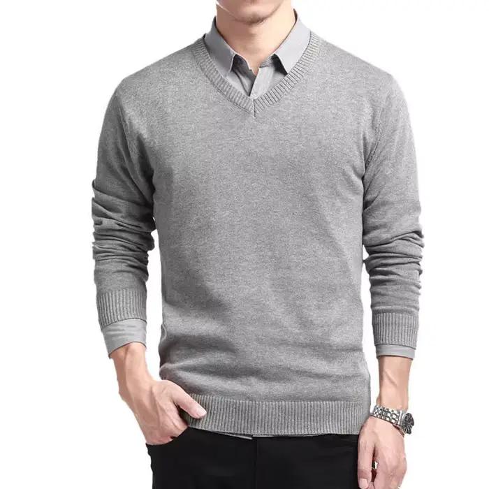 Pull en coton hommes à manches longues pulls vêtements d'extérieur homme col en V hommes chandails m