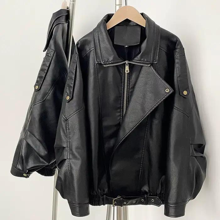 Veste en cuir PU pour femme, coupe ample, style rétro, nouvelle collection, manteau en similicuir po