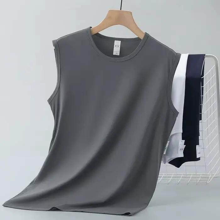 Débardeur Homme Uni Sans Manches Été Fin Style Basique Blanc Style Port d'Épaule Décontracté Polyest