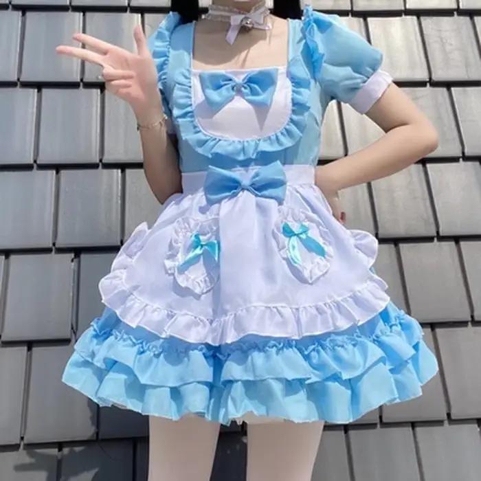 Robe de femme de chambre rose Lolita sexy pour femme, douce robe japonaise Kawaii, costume de jeu en