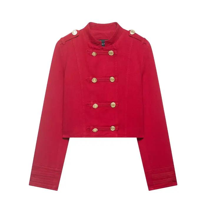 Veste élégante pour femme style militaire HH, col montant, boutons dorés, coupe courte, pour le prin
