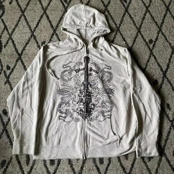 Y2K-Sweat à Capuche Zippé pour Homme, Vêtement Graphique, Col Hip Hop, Grunge, Gothique, Américain, 