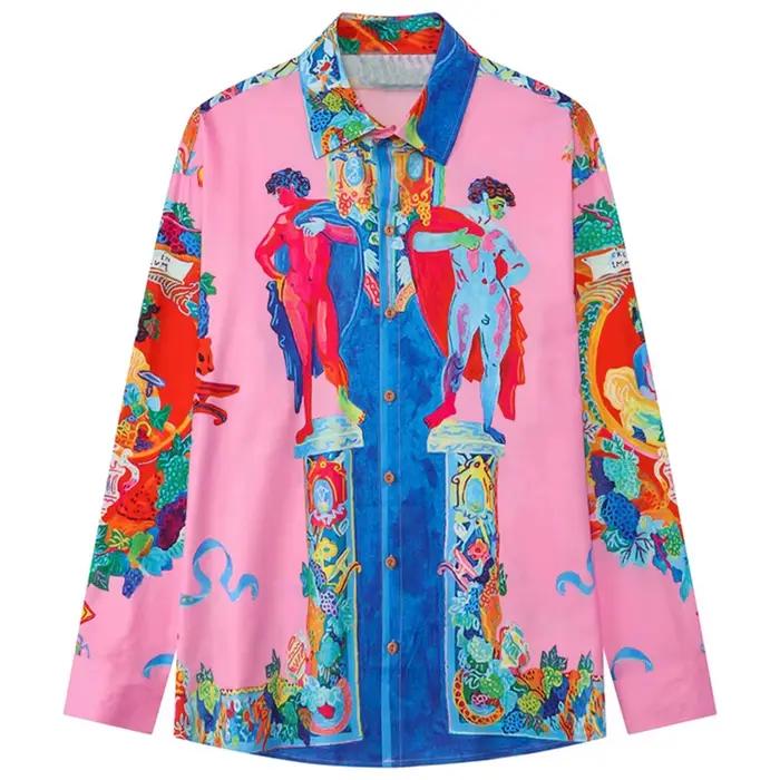 ​ ​ Chemise de rue Tokyo pour hommes, imprimé Harajuku, surdimensionné, boutonnée, manches longues, 