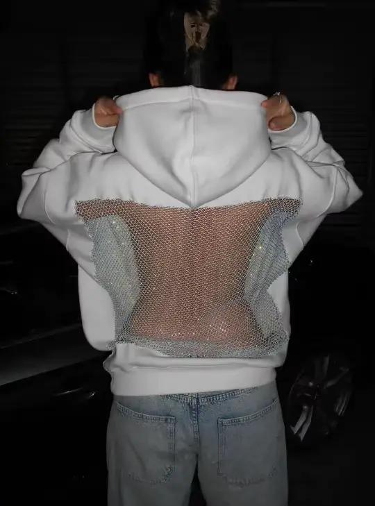 Sweat à capuche gothique américain en maille creuse, vêtements Y2K pour femmes, pull translucide à l