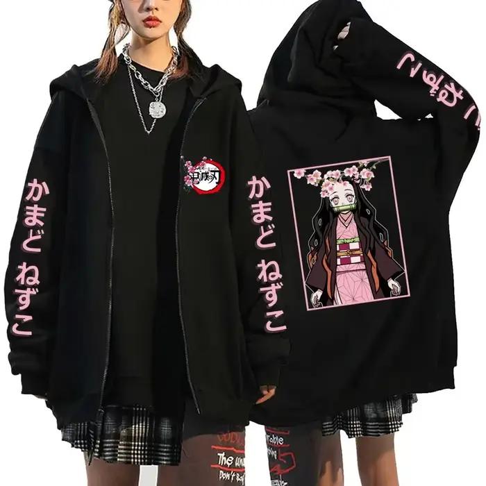 Sweat à capuche Demon Slayer pour hommes et femmes, veste zippée, imprimé Anime Kamado Nezuko, Stree