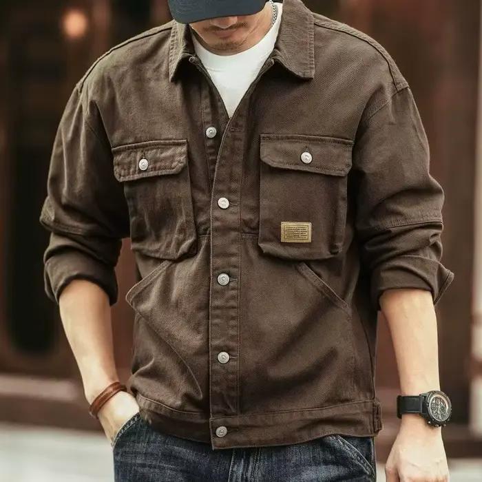 Veste en jean rétro américaine pour hommes, automne et hiver, marque tendance, veste à revers lavée 