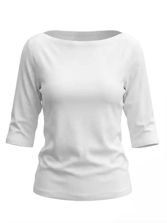 Nouveau T-shirt Femme Été 2026 Blanc Basique Épaules Dénudées Manches Trois-Quarts Tendance Décontra