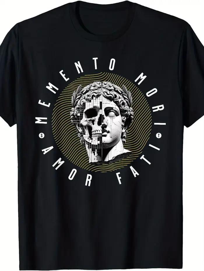 T-shirt pour hommes, imprimé Memento Mori Stoicism, en coton, surdimensionné, humoristique, ironique