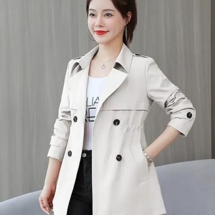 Trench-Coat à palangre avec doublure pour femme, vêtement d'extérieur taille haute, coupe cintrée, S