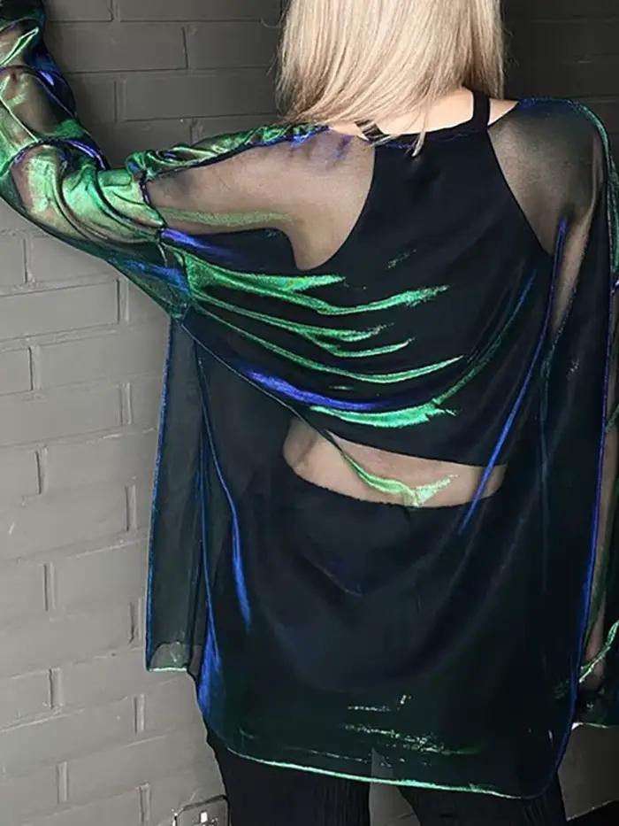 T-shirt transparent à manches longues et col rond pour femme, haut Sexy, couleur unie, vêtements de 