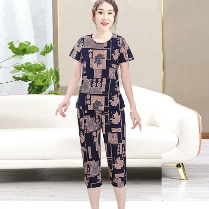 Ensemble de vêtements grande taille pour personnes âgées, ensemble de t-shirts rayés à manches court