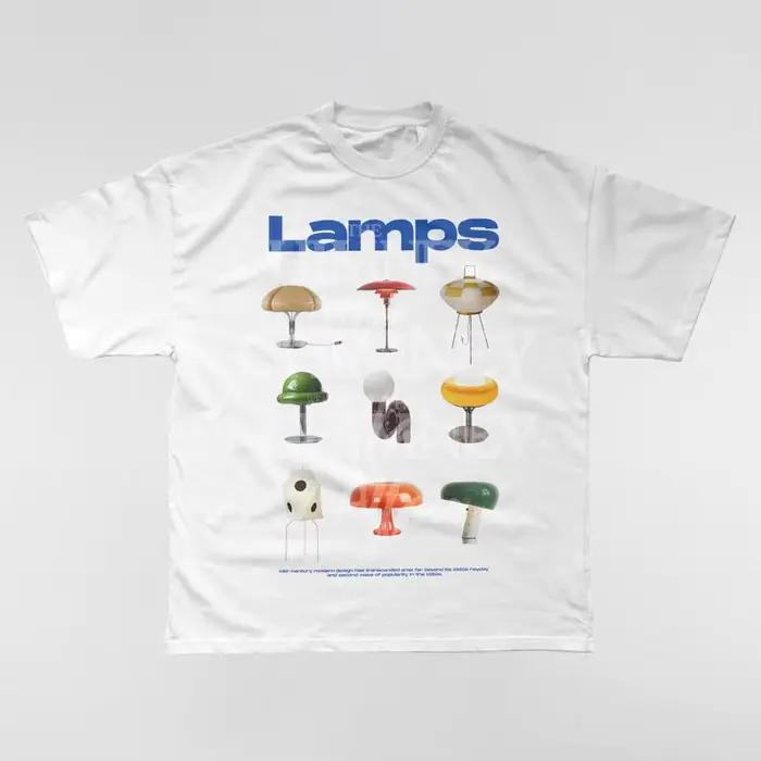 T-shirt imprimé avec lampes modernes du milieu du siècle des années 90, rétro, Vintage, tendance, St